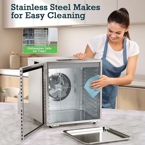 آلة تجفيف الطعام، مجفف مجفف تجاري بقدرة 1000 واط من LIANQIAN للمتشنج، 12 صينية من الفولاذ المقاوم للصدأ، مؤقت 24 ساعة، تحكم في درجة الحرارة 190 درجة فهرنهايت، للأعشاب واللحوم والفواكه والزبادي، يتضمن كتاب الإيصالات in Kuwait