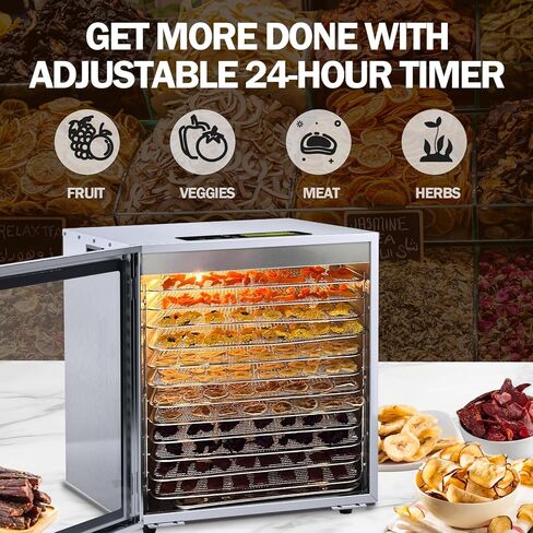 آلة تجفيف الطعام، مجفف مجفف تجاري بقدرة 1000 واط من LIANQIAN للمتشنج، 12 صينية من الفولاذ المقاوم للصدأ، مؤقت 24 ساعة، تحكم في درجة الحرارة 190 درجة فهرنهايت، للأعشاب واللحوم والفواكه والزبادي، يتضمن كتاب الإيصالات in Kuwait