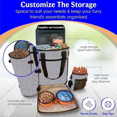 ALEMAT Dog Travel Bag Kit Includes 1 Pet Travel Bag for Accessories and Supplies,1 Training Pouch, 2 Collapsible Bowls, 1 Large Food Container and 2 Removable Shoulder Straps - Dog Travel Backpack in Saudi Arabia