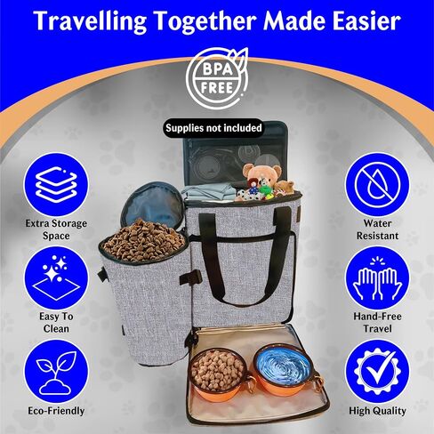 ALEMAT Dog Travel Bag Kit Includes 1 Pet Travel Bag for Accessories and Supplies,1 Training Pouch, 2 Collapsible Bowls, 1 Large Food Container and 2 Removable Shoulder Straps - Dog Travel Backpack in Saudi Arabia
