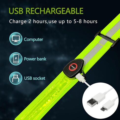 وشاح حزام عاكس LED، أضواء أمان لمعدات المشي للمشاة في الليل، وشاح وامض LED قابل لإعادة الشحن، قابل للتعديل أثناء الليل، معدات أمان تضيء حزام الجري للمشي ليلاً in Kuwait