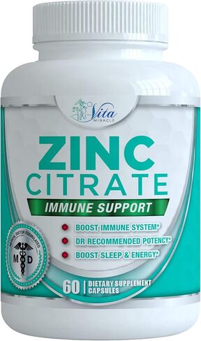 Vita Miracle Zinc Citrate 30mg - Boost Immune System Adults Kids Safe Immune Supplement Support Vitamin Alternative to Lozenge Liquid and Chewable Tablets in Kuwait