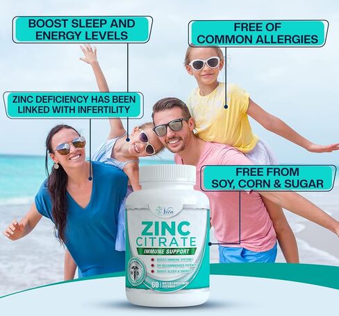 Vita Miracle Zinc Citrate 30mg - Boost Immune System Adults Kids Safe Immune Supplement Support Vitamin Alternative to Lozenge Liquid and Chewable Tablets in Kuwait