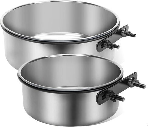 Vayugo Dog Crate Bowls, 2 Pack Stainless Steel Kennel Water Food Bowls with Clamp, Anti-Spill Hanging Pet Metal Bowls for Small Medium Large Dogs Use in Cage Kennel Crate in Saudi Arabia