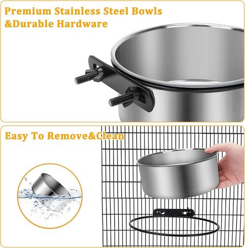 Vayugo Dog Crate Bowls, 2 Pack Stainless Steel Kennel Water Food Bowls with Clamp, Anti-Spill Hanging Pet Metal Bowls for Small Medium Large Dogs Use in Cage Kennel Crate in Saudi Arabia