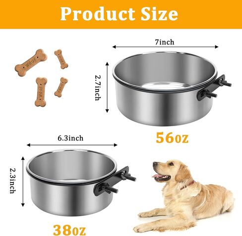 Vayugo Dog Crate Bowls, 2 Pack Stainless Steel Kennel Water Food Bowls with Clamp, Anti-Spill Hanging Pet Metal Bowls for Small Medium Large Dogs Use in Cage Kennel Crate in Saudi Arabia