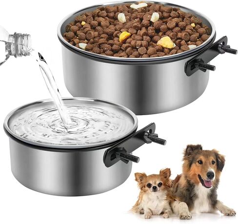 Vayugo Dog Crate Bowls, 2 Pack Stainless Steel Kennel Water Food Bowls with Clamp, Anti-Spill Hanging Pet Metal Bowls for Small Medium Large Dogs Use in Cage Kennel Crate in Saudi Arabia