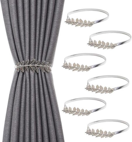 SWTOOL 6PCS ستارة معدنية Tiebacks الفضة ورقة الستار Holdbacks الزخرفية الحديثة أسلوب بسيط الستار التعادل ظهورهم الربيع الستار حزام، ورقة فضية in Kuwait