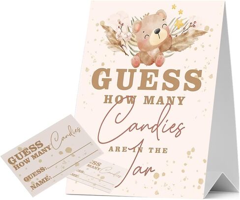 JIRIM-BEUTY Little Bear Guess How Many Candies Guess How Many Baby Shower Games, Pack of 1 Logo and 50 Cards, Baby Shower Signs, Baby Shower Invitation Set, Bridal Shower Sign, Gender Reveal - JRM305 in Kuwait
