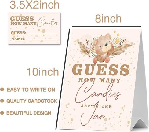 JIRIM-BEUTY Little Bear Guess How Many Candies Guess How Many Baby Shower Games, Pack of 1 Logo and 50 Cards, Baby Shower Signs, Baby Shower Invitation Set, Bridal Shower Sign, Gender Reveal - JRM305 in Kuwait