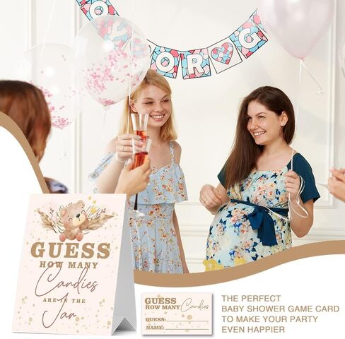 JIRIM-BEUTY Little Bear Guess How Many Candies Guess How Many Baby Shower Games, Pack of 1 Logo and 50 Cards, Baby Shower Signs, Baby Shower Invitation Set, Bridal Shower Sign, Gender Reveal - JRM305 in Kuwait