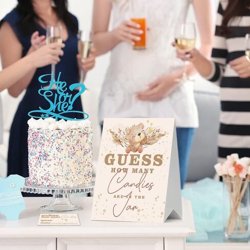 JIRIM-BEUTY Little Bear Guess How Many Candies Guess How Many Baby Shower Games, Pack of 1 Logo and 50 Cards, Baby Shower Signs, Baby Shower Invitation Set, Bridal Shower Sign, Gender Reveal - JRM305 in Kuwait