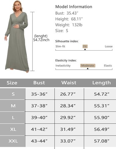 فستان حمل من بيوتي بيشوب بأكمام واسعة مع زر/فستان طويل للحمل لحفلات استقبال المولود الجديد (S-2XL) in Kuwait