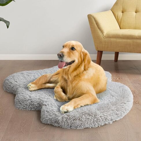 Friends Forever Nala Faux Fur Pet Bed, Soft Shaggy Rug Mat for Dogs, Breathable Egg Crate Orthopedic Foam, Low Profile Dog Bed, Machine Washable Removable Cover, Non-Slip, 20" W x 30" L Grey in Kuwait