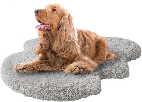Friends Forever Nala Faux Fur Pet Bed, Soft Shaggy Rug Mat for Dogs, Breathable Egg Crate Orthopedic Foam, Low Profile Dog Bed, Machine Washable Removable Cover, Non-Slip, 20" W x 30" L Grey in Kuwait