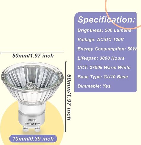 ingeware Halogen Bulb 50 Watt GU10 120V Pack of 6, Dimmable Wax Warmer Bulbs Replacement for Candle Warmer Scent Wax Burner in Kuwait