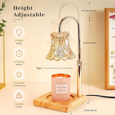 مصباح تدفئة الشموع مع مؤقت، مصابيح كهربائية قابلة للتعتيم لصهر الشمع، مصباح تدفئة شموع بارتفاع قابل للتعديل مع لمبتين، مصابيح غرفة نوم كلاسيكية لتدفئة الشموع لديكور المنزل (الشمعة غير متضمنة) in Kuwait