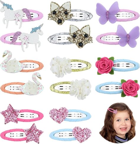 انزوني 16 قطعة من مشابك الشعر على شكل تمساح يونيكورن للبنات الصغيرات، 16 قطعة S2، مقاس واحد in Kuwait