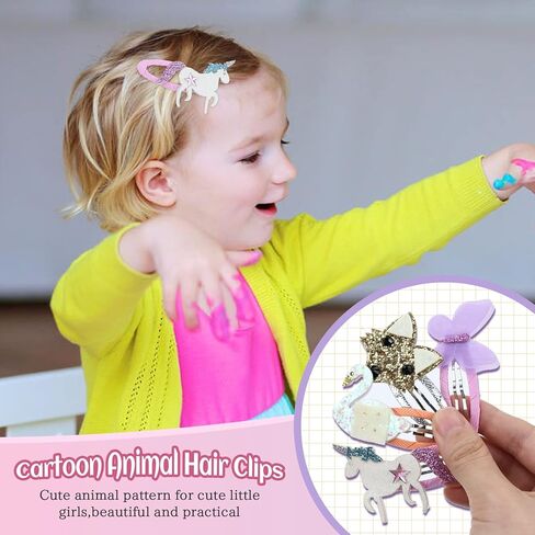 انزوني 16 قطعة من مشابك الشعر على شكل تمساح يونيكورن للبنات الصغيرات، 16 قطعة S2، مقاس واحد in Kuwait