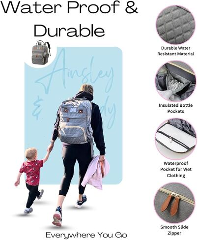 Ainsley and Andy Diaper Bag Backpack With Changing Pad, Large Capacity Diaper Bag, Nappy Changing Bags, Stroller Straps, DiaperBag For 2 Kids, Travel Back Pack for Boys Girls in Saudi Arabia