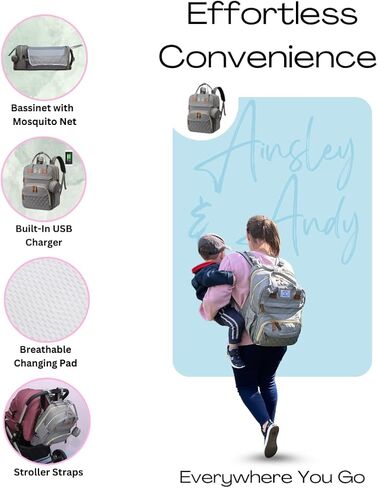 Ainsley and Andy Diaper Bag Backpack With Changing Pad, Large Capacity Diaper Bag, Nappy Changing Bags, Stroller Straps, DiaperBag For 2 Kids, Travel Back Pack for Boys Girls in Saudi Arabia