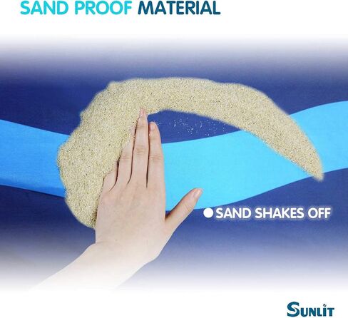 بطانية شاطئ حريرية ناعمة مقاومة للرمل مقاس 106 بوصة × 81 بوصة / 85 بوصة × 72 بوصة حصيرة مقاومة للرمال مع جيوب زاوية وحقيبة شبكية لحفلات الشاطئ والسفر والتخييم ومهرجان الموسيقى في الهواء الطلق، منحنى موجة أزرق داكن in Kuwait