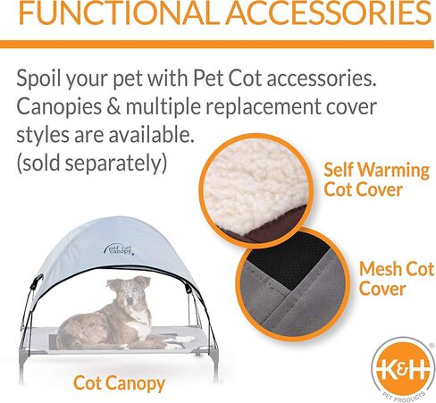سرير الحيوانات الأليفة من K&H Pet Products، بساط تبريد مرتفع للكلاب، سرير كلب رائع للكلاب الكبيرة، معدات تخييم الكلاب، سرير كلب مرتفع في الهواء الطلق مع مركز تبريد - رمادي/أزرق، كبير 30 × 42 × 7 بوصة in Kuwait