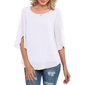 Neineiwu Womens Casual Scoop Neck Loose Top 3/4 Sleeve Chiffon Blouse Shirt Tops in Kuwait