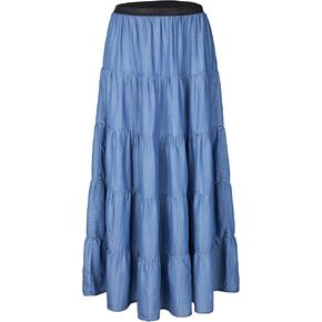 Tronjori Womens A Line Long Lightweight Tencel Denim Tiered Skirt with Multi Layers