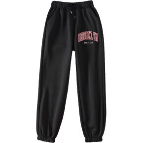 SOLY HUX Women's Graphic Letter Print Elastic Waist Sweatpants Color Block Cozy Running Joggers Pants