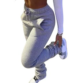 HuiSiFang النساء مكدسة السراويل الصوف Sweatpants سميكة الدافئة الركض عادية Ruched تجريب النشطة بنطال رياضي in Saudi Arabia