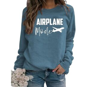 NIUPIHALA Women Airplane Mode Sweatshirt Funny Letter Print Travel Tops Casual Long Sleeve Spring Fall Pullover Top
