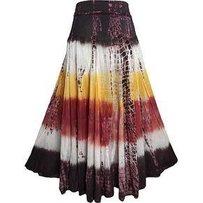 Agan Traders Women’s Tie-dye High Waistband Bohemian Printed A Line Flared Long Maxi Skirt Lined Plus Size 2X 3X