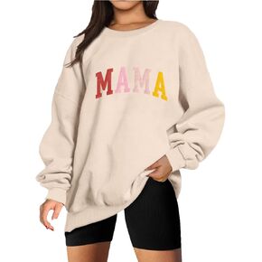 BOUTIKOME Mama Sweatshirt Women Funny Mama Letter Print Graphic Mom Life Long Sleeve Crewneck Pullover Shirt Loose Tops