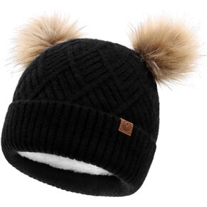 Hpegny Kids Winter Hats and scarf Sets baby beanie Double Pom Pom Toddler Winter Hat for 2-12 Year Old Boys and Girls. in Kuwait