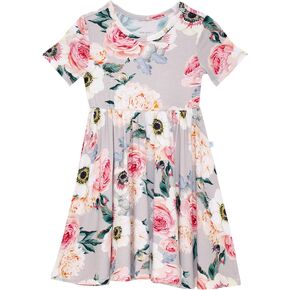 Posh Peanut Little Girls Dresses - Ruffled Toddler Twirl Dress & Summer Clothes for Girls Made with Viscose from Bamboo