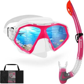 مجموعة SH HORVATH للغطس، قناع غوص للأطفال شبه جاف أعلى 180 رؤية بانورامية واسعة ونافذتين من الزجاج المقسى قناع الغطس للصغار مضاد للتسرب وسهل التنفس لعمر 5-14 عامًا للشباب والأولاد والبنات in Kuwait