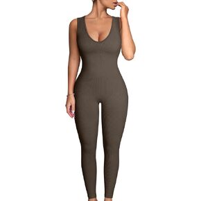 بدلة يوجا مضلعة للسيدات من OYS قطعة واحدة ورقبة على شكل حرف V عميقة للخروج in Kuwait