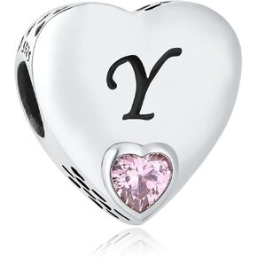 925 Sterling Silver Letter Charms A~Z Alphabet Charm Heart Shaped Letter Beads fit Pandora Bracelets fit Wife Daughter Mom Christmas Birthday Gift in Kuwait