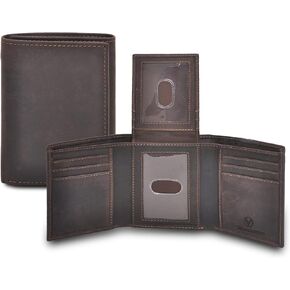 Valenchi Genuine Leather Mens RFID Blocking Slim Trifold Wallet with Middle Flap 9 Cards+ 2 ID Window + 2 Note Compartments. (COGNAC VINTAGE)