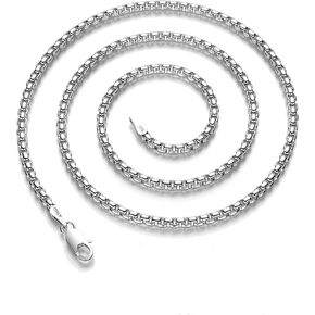 Waitsoul 925 Sterling Silver Box Chain Lobster Clasp 2/3/4/5mm Necklace for Women Mens Box Chain Silver/ 18K Gold Necklace Chain Diamond Cut 16-30 Inches