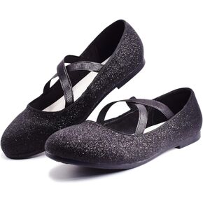 W&LESVAGO Girls Glitter Princess Ballet Flats with Elastic Strap, Mary Jane Dress Shoes for Girl Back to School Wedding Party(Little Kid/Big Kids)