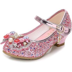 YING LAN Girls Cosplay Dress Wedding Party Shoes Glitter Sequins Low Heel Mary Jane Princess Shoes