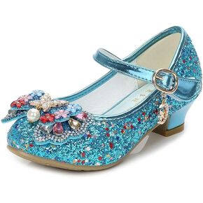 YING LAN Girls Cosplay Dress Wedding Party Shoes Glitter Sequins Low Heel Mary Jane Princess Shoes