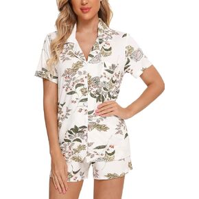 Samring Womens Pajamas Set Short Sleeve Sleepwear Button Down Nightwear Shorts Soft Pj Sets S-XXL in Kuwait