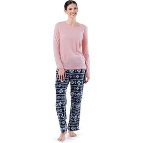 Fruit of the Loom Women's Sueded Jersey Crew Top and Fleece Pant Sleep Set in Saudi Arabia