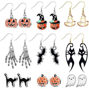 9 Pairs Halloween Stud Earrings Halloween Drop Dangle Earrings Pumpkin Black Cat Stud Earrings for Women Halloween Party Dress