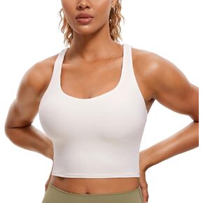 CRZ YOGA Womens Butterluxe Strappy Longline Sports Bra - Padded Criss Cross Yoga Bra Workout Crop Tank Tops