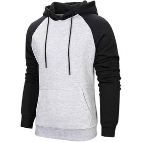 Wielsscca Mens Hoodies Patchwork Pullover Color Block Sweatshirts Casual Drawstring Tops with Kanga Pocket