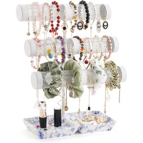 Kerisgo Jewelry Organizer Stand, Earring Holder Rack for Hanging Earrings, Jewlery Tree for Necklaces Bracelets Watches and Rings Large Storage Jewelry Display as Girls Women Gift (White)